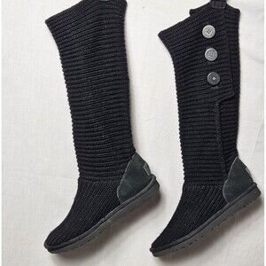 UGG Women's Cardy Tall Black Sweater Knit Button Boots Size 7